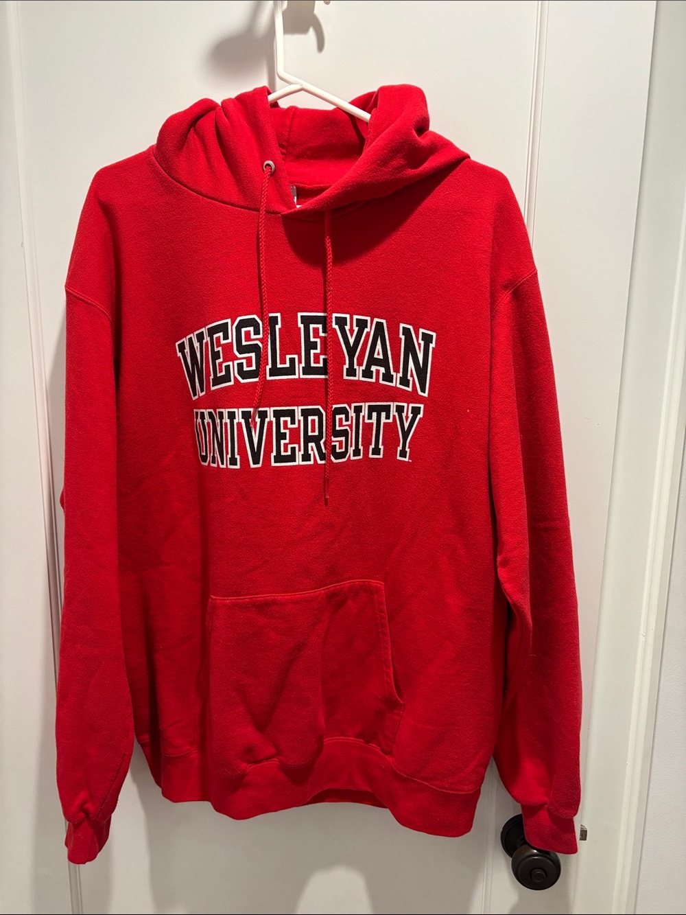 Champion Red Pullover Hoodie with White & Black Lettering